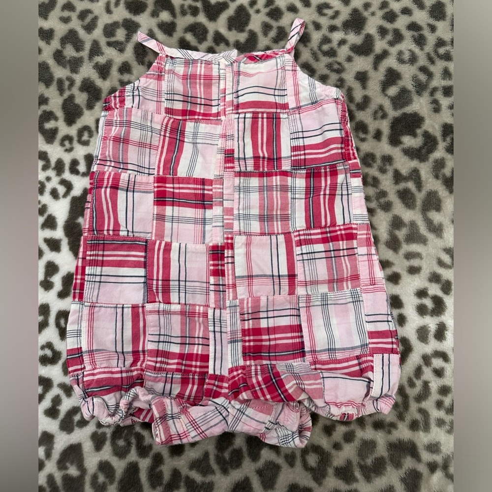 Old Navy Plaid Patchwork Onesie One Piece Romper in White Pink Size 6-12 months